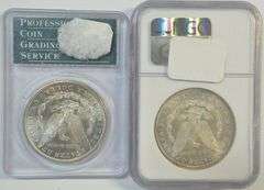 2 Near Gem BU 1881-S Morgan Silver Dollars. MS64 graded