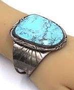Vintage 925 sterling silver signed huge turquoise cuff bangle