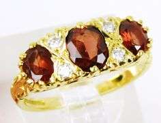 English 18K Garnets & Diamonds Ring, Size 5.5