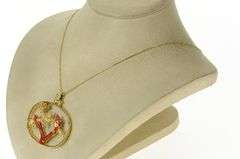 18K Yellow Gold Denny Wong Coral Tree Diamond Birds Oval Pendant