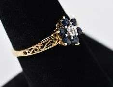 Fantastic 10K Yellow Gold Blue Sapphire and Diamond Ring