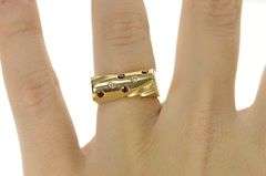 14K Yellow Gold Flush Ruby Diamond Curved Squared Statement Ring