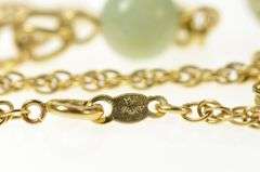 14K Yellow Gold Carved Floral Jade Talisman Statement Chain Necklace