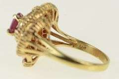 14K Yellow Gold Oval Natural Ruby Swirl Halo Cocktail Ring