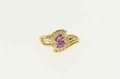 14K Yellow Gold Marquise Ruby Diamond Halo Bypass Ring