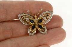 14K Yellow Gold Ornate Sapphire Diamond Butterfly Pin/Brooch