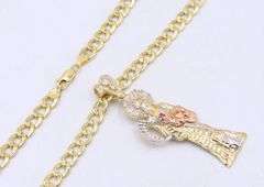 14kt Yellow gold Santa Muerte cubic zirconia pendant on chain