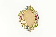 18K Yellow Gold Opal Peridot Topaz Tourmaline Diamond Pendant