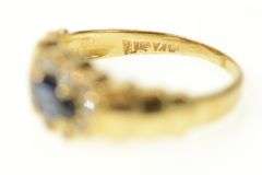 14K Yellow Gold Oval Sapphire Diamond Scalloped Halo Ring