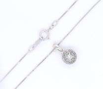 10kt White gold diamond double halo pendant on box chain necklace