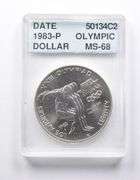 MS68 1983-P Olympic Discus Commemorative Dollar Accugrade Collectible Slab