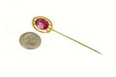 10K Yellow Gold Oval Syn. Ruby Victorian Ornate Stick Pin