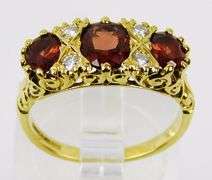 English 18K Garnets & Diamonds Ring, Size 5.5