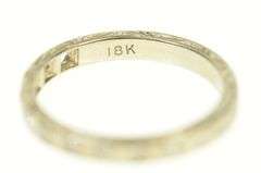 18K White Gold Art Deco Diamond Ornate Wedding Band Ring