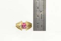 10K Yellow Gold Pink Topaz Ornate Vintage Statement Ring