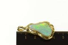 14K Yellow Gold Natural Opal Ornate Diamond Accent Pendant