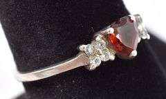 Sterling Silver Red Garnet and CZ Gemstone Ring
