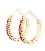 14kt Yellow gold garnet hoop earrings