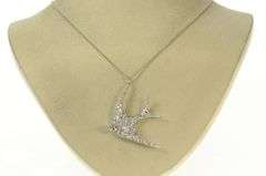 Platinum 3.06 Ctw Pave Diamond Ruby Sparrow Bird Necklace
