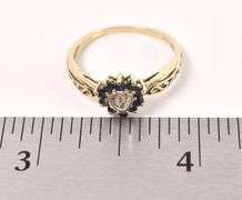 Danity 10K Yellow Gold Diamond and Blue Sapphire Gemstone Ring