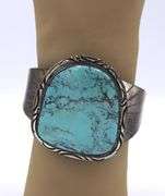 Vintage 925 sterling silver signed huge turquoise cuff bangle