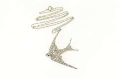 Platinum 3.06 Ctw Pave Diamond Ruby Sparrow Bird Necklace