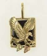 10K Yellow Gold Black Hills Leaf Onyx Soaring Eagle Pendant