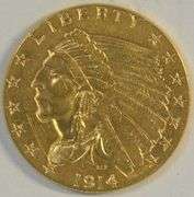Scarce key date 1914-P US $2.50 Indian Gold Piece in AU+