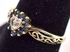 Danity 10K Yellow Gold Diamond and Blue Sapphire Gemstone Ring
