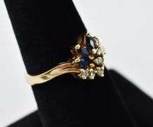 Appetizing 14K Yellow Gold Blue Sapphire and Diamond Ring