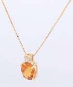 14kt Yellow Gold Oval Citrine and Diamond Pendant on chain