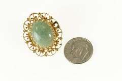 14K Yellow Gold Oval Aventurine Retro Scalloped Filigree Pin/Brooch