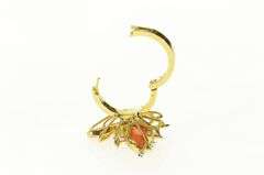 18K Yellow Gold Coral Diamond Butterfly Hinged Band Cocktail Ring