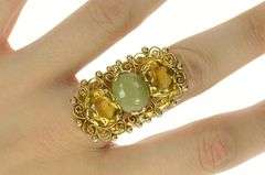 14K Yellow Gold Ornate Citrine Jadeite Filigree Statement Ring