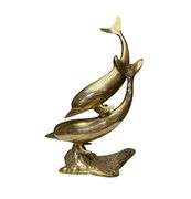 1970s Hollywood Regency Solid Brass Swimming Dolphins Sculpture 16 Inch