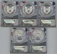 5 Perfect 2021 (W) Type I & II $1 Silver Eagles. ANACS MS70 First Strikes