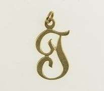 14K Yellow Gold T F Cursive Letter Monogram Name Charm/Pendant