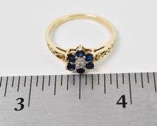Fantastic 10K Yellow Gold Blue Sapphire and Diamond Ring
