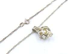 Vintage 925 sterling silver pearl in locket pendant on rope chain necklace