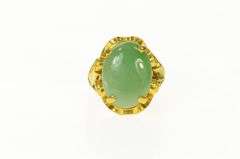 24K Yellow Gold Jade Ornate Scrollwork Design Statement Ring