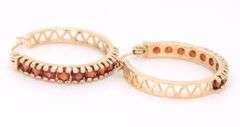 14kt Yellow gold garnet hoop earrings