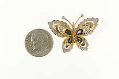 14K Yellow Gold Ornate Sapphire Diamond Butterfly Pin/Brooch