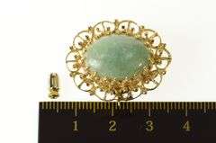 14K Yellow Gold Oval Aventurine Retro Scalloped Filigree Pin/Brooch