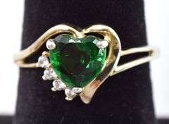 Sterling Silver Green Heart and White CZ Ring