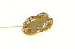 14K Yellow Gold Carved Tourmaline Cameo Diamond Swirl Pendant/Pin