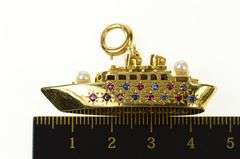 18K Yellow Gold Ruby Sapphire Cruise Liner Ship Bon Voyage Pendant