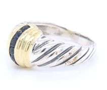 David Yurman 2 tone blue sapphire dome ring