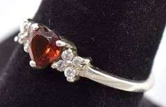 Sterling Silver Red Garnet and CZ Gemstone Ring