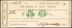 Superb Crisp 1800's 50 Cent Note County Of Scott Estillbille Virginia!