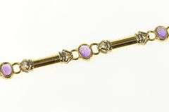 14K Yellow Gold Ornate Oval Amethyst Bar Link Statement Bracelet